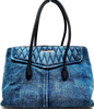 MIU MIU ITALY.  Blue Denim Quilted Accents Black Leather Handles, Leather Interior Shoulderbag