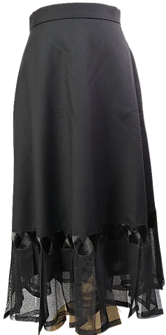 LANVIN Paris. Black Poly Blend Pleated Accents Mini Skirt