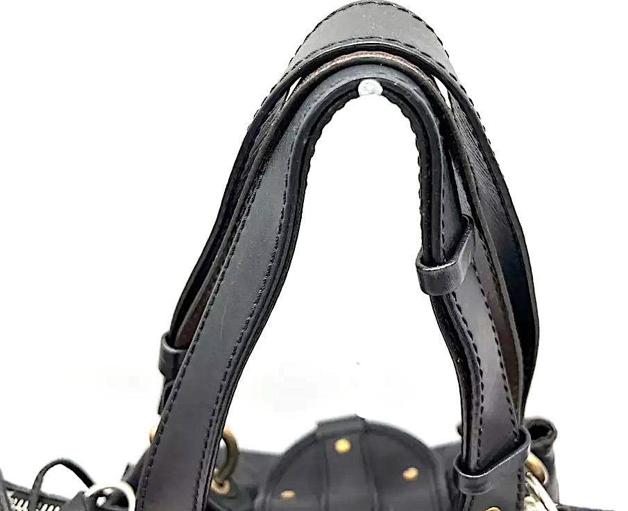 CHLOE PARIS. Black Leather Shoulder Bag / Tote Bag Handbag With Horse & Horseshoe Charms