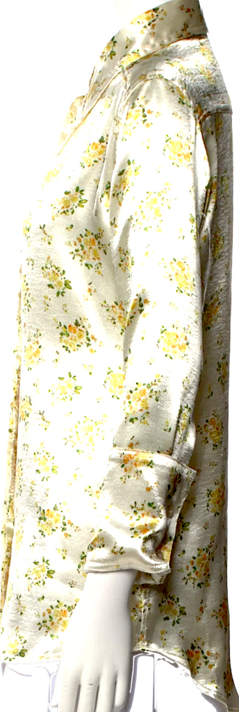 Acne Studios Sweden. PolyTech Fabric Floral Print Three-Quarter Sleeve Button-Up Top
