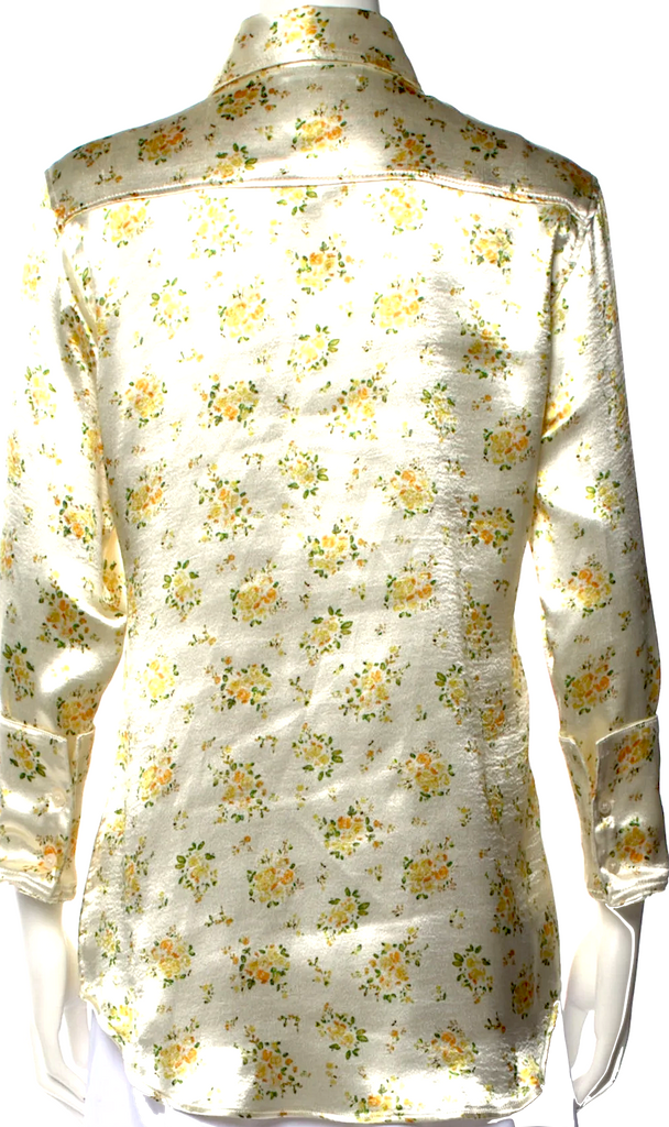 Acne Studios Sweden. PolyTech Fabric Floral Print Three-Quarter Sleeve Button-Up Top