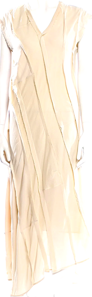 Acne Studios Sweden. Neutral Color Poly-Tech Blend V-Neck Long Dress