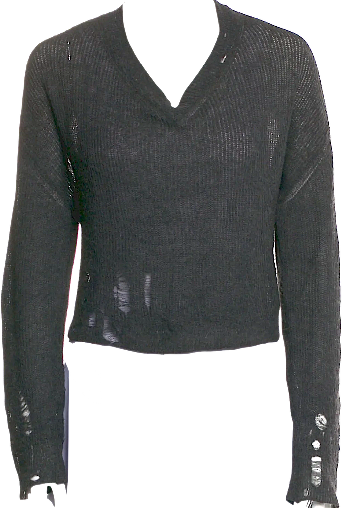 Acne Studios Sweden Grey Distressed Nylon/Cotton Blend  V-Neck Sweater