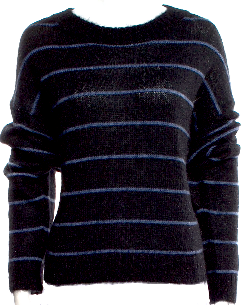 Acne Studios Sweden. Black/Blue Nylon/Wool/Mohair Striped Sweater