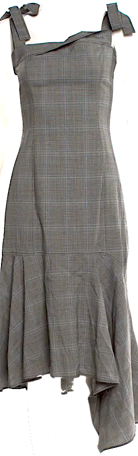 Adeam JAPAN. Rayon Blend Grey Plaid Print Square Neckline Long Dress