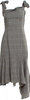 Adeam JAPAN. Rayon Blend Grey Plaid Print Square Neckline Long Dress