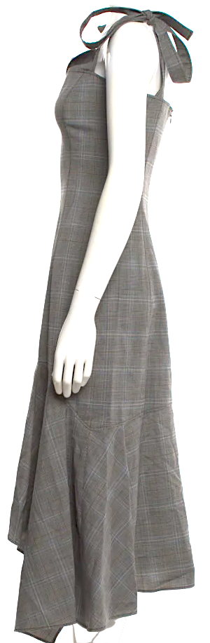 Adeam JAPAN. Rayon Blend Grey Plaid Print Square Neckline Long Dress