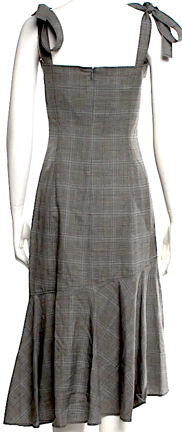 Adeam JAPAN. Rayon Blend Grey Plaid Print Square Neckline Long Dress
