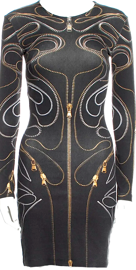 Alexander McQueen UK. (Sarah Burton Designer) Black Bodycon Printed Cotton/Elastane Blend Mini Dress