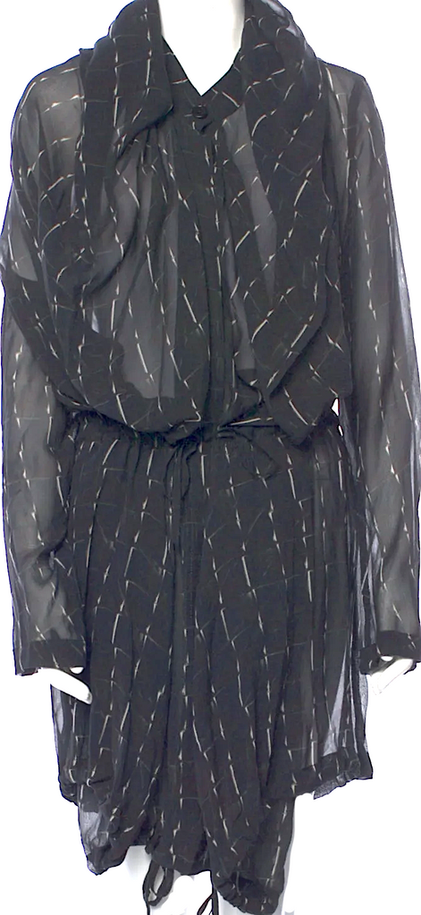 Ann Demeulemeester Belgium. Black Silk Striped 2011 Collection Knee-Length Dress