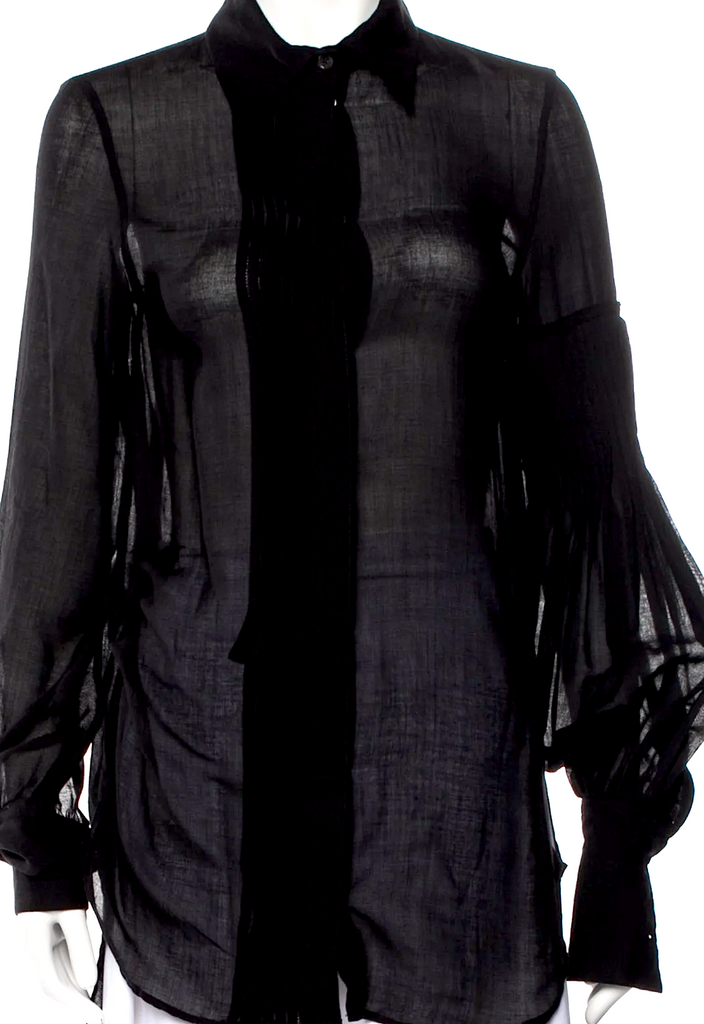 Ann Demeulemeester Belgium. Black Cashmere/Cotton Blend Black Long Sleeve Button-Up Shirt