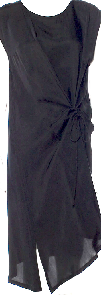 Ann Demeulemeester Belgium. Black Cupro Material Scoop Neck Knee-Length Dress