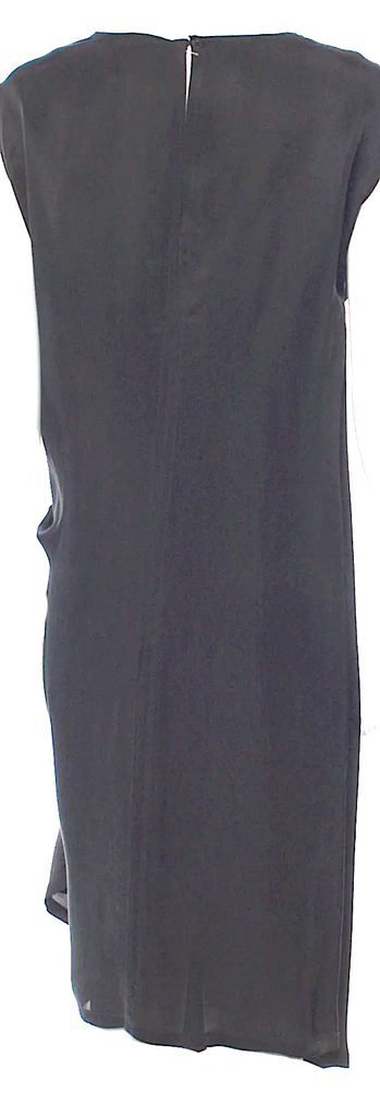 Ann Demeulemeester Belgium. Black Cupro Material Scoop Neck Knee-Length Dress