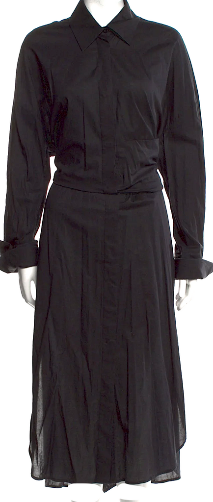 Ann Demeulemeester Belgium. Black Cotton Midi Length Dress