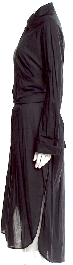 Ann Demeulemeester Belgium. Black Cotton Midi Length Dress