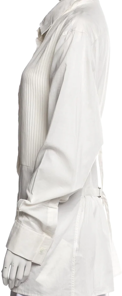 Ann Demeulemeester Belgium. Neutral Cotton w/Silk Trim Long Sleeve Tunic