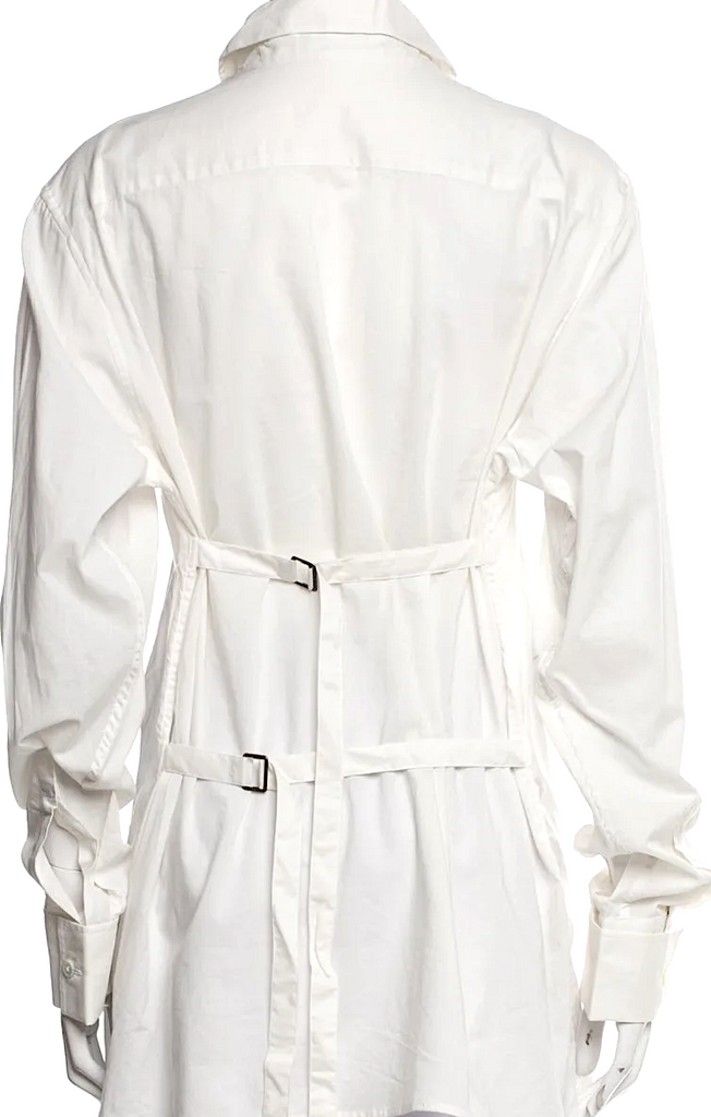 Ann Demeulemeester Belgium. Neutral Cotton w/Silk Trim Long Sleeve Tunic