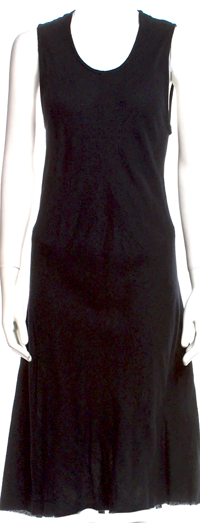 Ann Demeulemeester Belgium. Virgin Black Wool Midi Length Dress