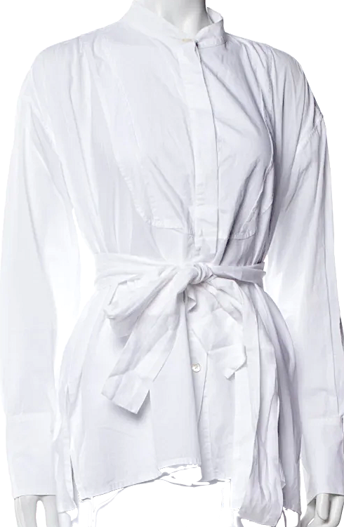 Ann Demeulemeester Belgium. White Cotton Long Sleeve Button-Up Top