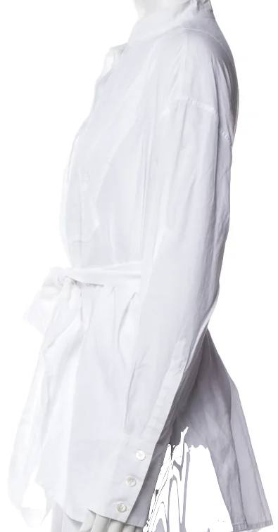 Ann Demeulemeester Belgium. White Cotton Long Sleeve Button-Up Top