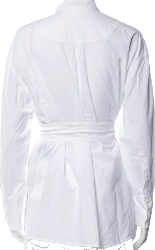 Ann Demeulemeester Belgium. White Cotton Long Sleeve Button-Up Top