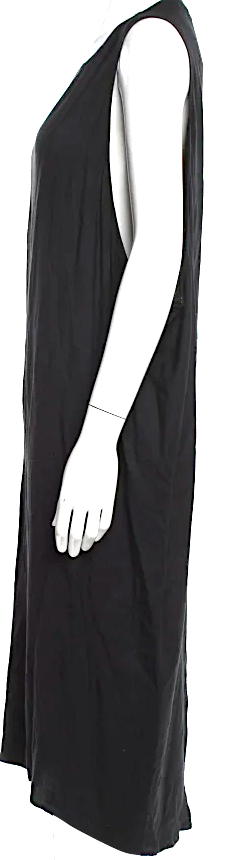 ANN DEMEULEMEESTER BELGIUM. Black Rayon Crew Neck Midi Dress