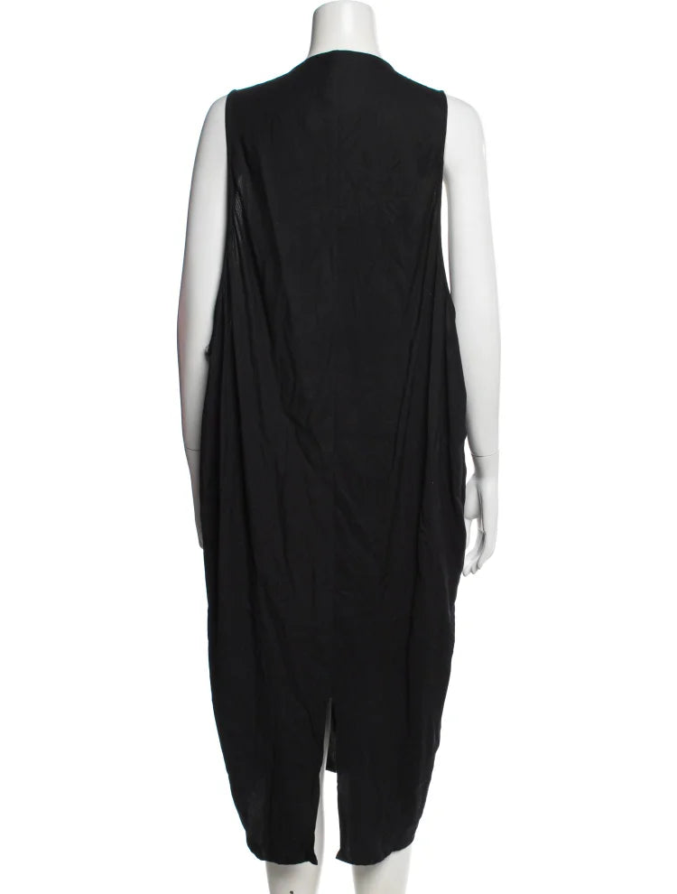 ANN DEMEULEMEESTER BELGIUM. Black Rayon Crew Neck Midi Dress