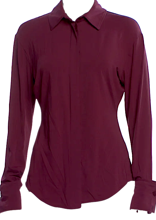 The Attico MILAN. Burgundy Acetate Blend Long Sleeve Button-Up Top