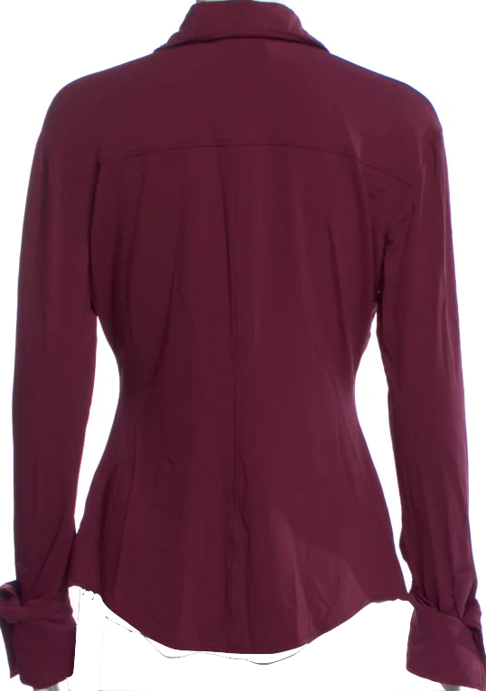 The Attico MILAN. Burgundy Acetate Blend Long Sleeve Button-Up Top