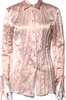 Blumarine Italy. Anna Molinari. Distressed PolyTech Long Sleeve Button-Up Top