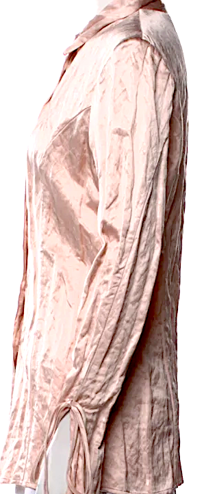 Blumarine Italy. Anna Molinari. Distressed PolyTech Long Sleeve Button-Up Top