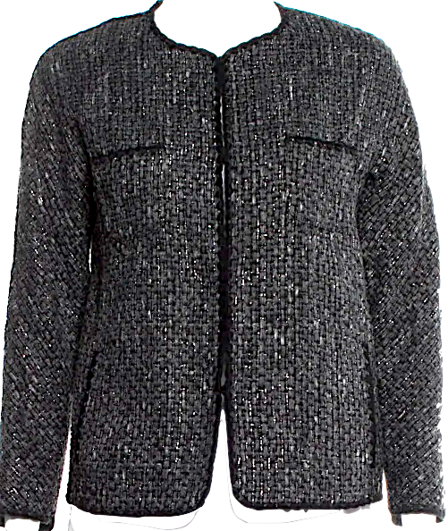 Blumarine ITALY. Anna Molinari Designer. Grey Tweed Boucle Pattern Cropped Jacket