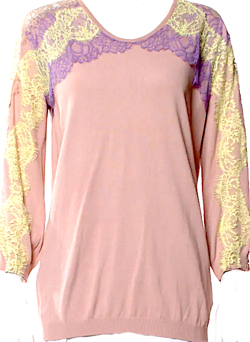 Blumarine Italy. Anna Molinari Designer.. NEW. Cotton Blend Lace Pattern V-Neck Top