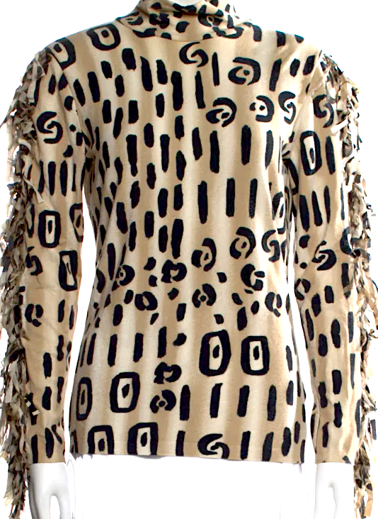 Blumarine Italy. Anna Molinari Designer. Beige Viscose Animal Print Turtleneck Top
