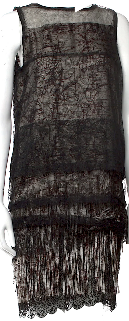 BOTTEGA VENETA Italy. Black Lace Mixed Material Printed Dress