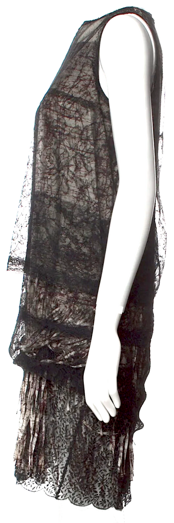 BOTTEGA VENETA Italy. Black Lace Mixed Material Printed Dress