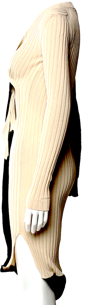Bottega Veneta Italy. Bodycon Cotton/Mohair Blend Colorblock Pattern Midi Length Dress