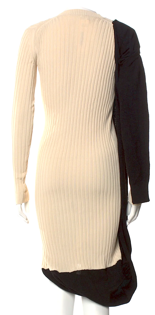 Bottega Veneta Italy. Bodycon Cotton/Mohair Blend Colorblock Pattern Midi Length Dress