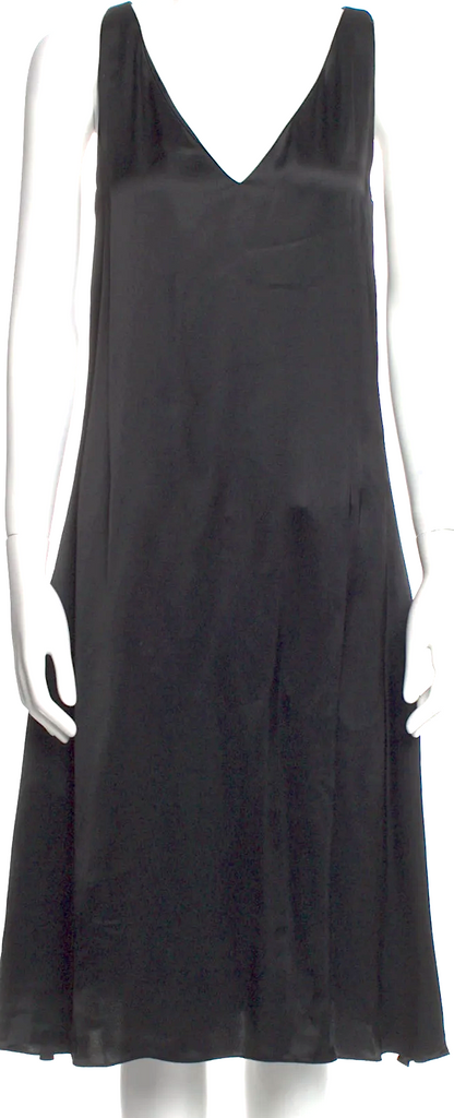 Celine Paris. PHOEBE PHILO. Vintage Black Viscose V-Neck Midi Length Dress