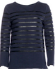 Celine Paris. PHOEBE PHILO. Dark Navy Cotton/Lambskin Striped Crew Neck Top