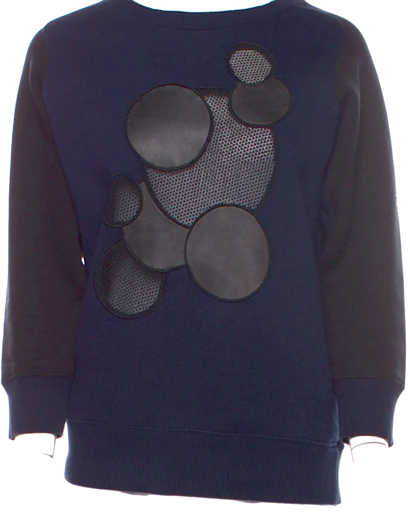 Christopher Kane UK. Colorblock Blue/Black 3/4 Sleeve Top w/Circles Embellishment