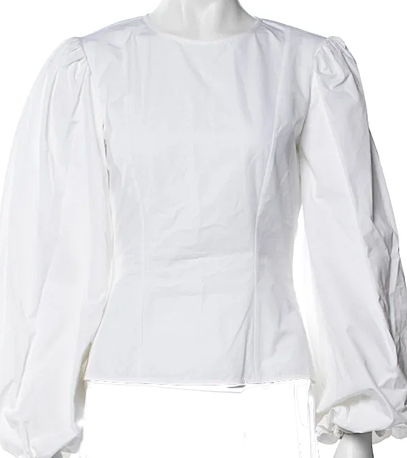 Calvin Klein NY. RAF SIMONS DESIGNER. 205W39NYC  White Crew Neck Long Blousson Sleeve Top
