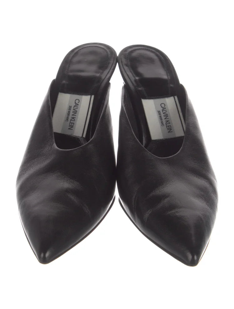 Raf Simons for Calvin Klein 205W39NYC Black Leather Silver Coated Bottoms Mules SZ40