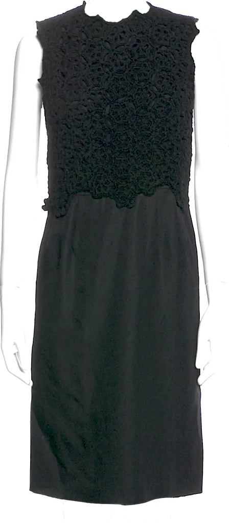 Comme des Garcons Japan. Black Wool/Silk Embellished Top Sheath Dress