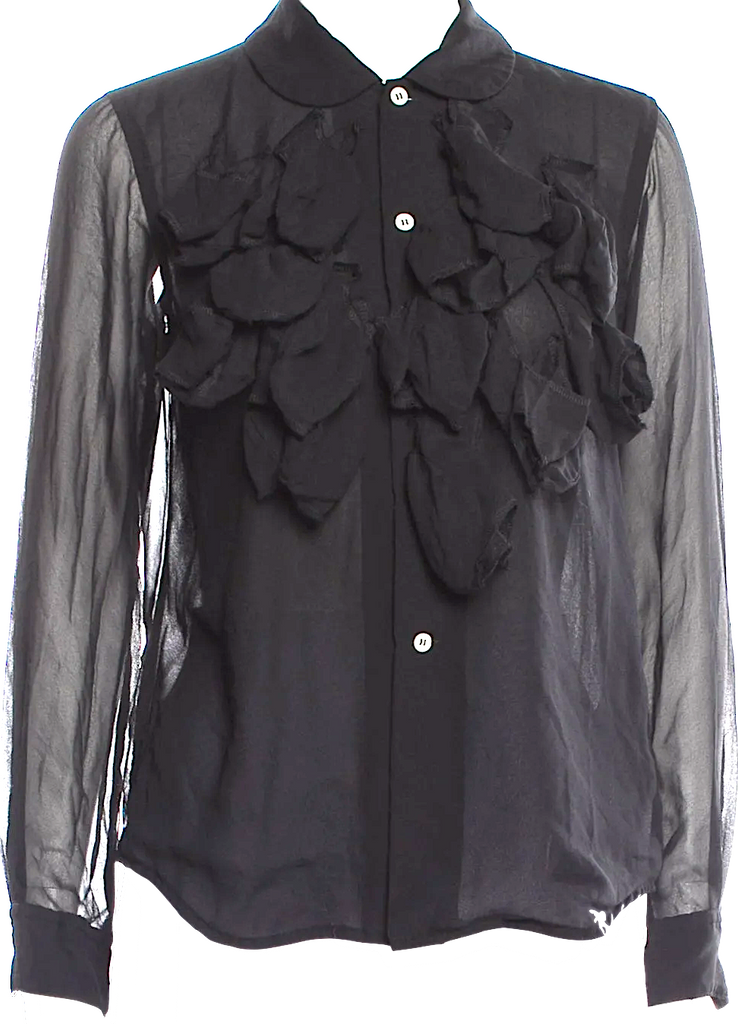 Comme des Garçons Japan. Black Ruffle Embellishment Long Sleeve Button-Up Top