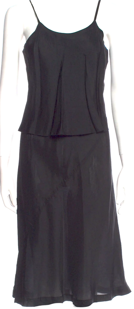 Comme des Garçons Japan. Black Cupro Scoop Neck Midi Length Dress