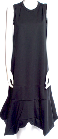 PRADA Italy. Black Crepe Gathered Detail Sleeveless A-Line Dress