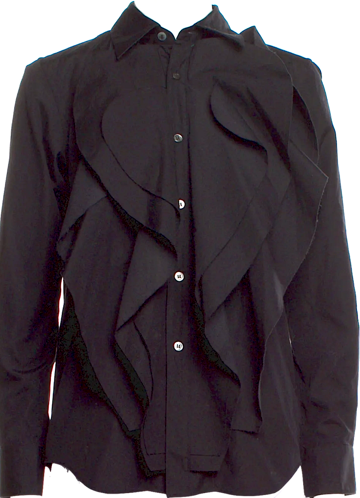 Comme des Garçons Japan. Black Ruffle Embellishments Long Sleeve Button-Up Top