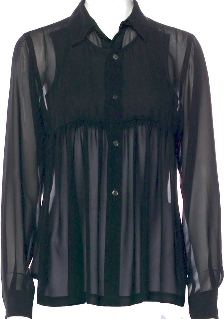 Comme des Garçons Japan. Black Cotton Blend Long Sleeve Button-Up Top