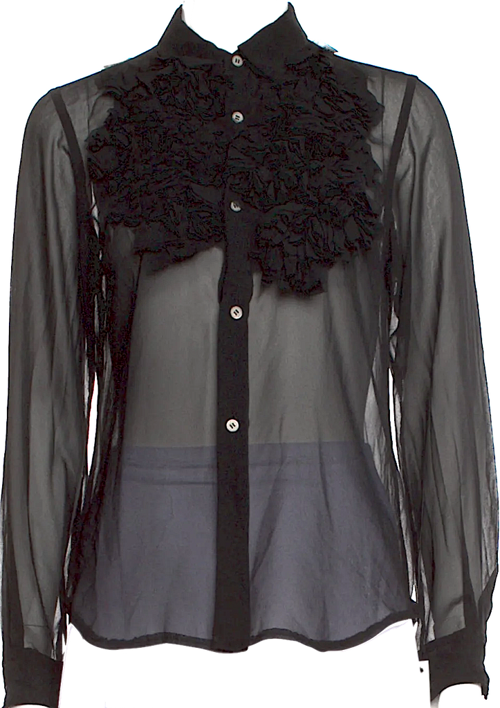 Comme des Garçons Japan. Black Silk Blend Long Sleeve Button-Up Top